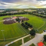 aerial image of a park where lighting was installed by Decker Electric technicians