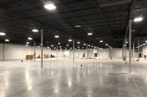 large open facility with electrical lighting work done by Decker Electric